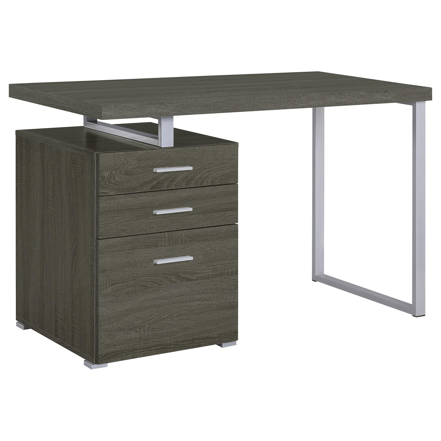 Coaster Home Furnishings Brennan Modern Contemporary Home Office 3-Drawer Writing Desk with Drawers Computer Desk Study Table File Cabinet Storage Silver Metal Frame Weathered Grey 800520