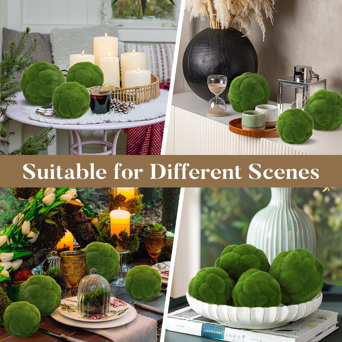 STOBAZA Moss Balls 2 PCS Green Moss Balls Decorative for Bowl Filler, Artificial Greenery Faux Mossy Globes for Forest Core Home Centerpiece Vase Party Wedding Decors - 4" W and 4.7" W