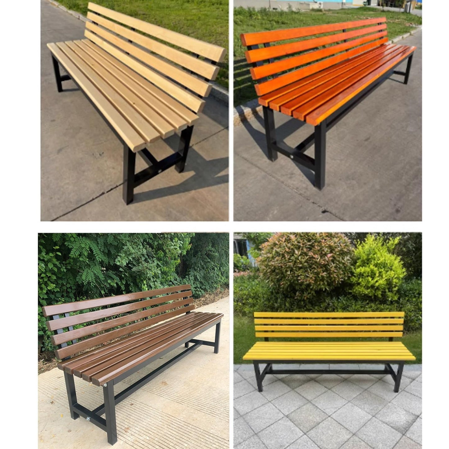 Weatherproof Metal Garden Bench with Wooden Slats – Sturdy Outdoor Seating for Front Porch, Patio, Lawn, and Balcony – 150cm (59.05in) Long