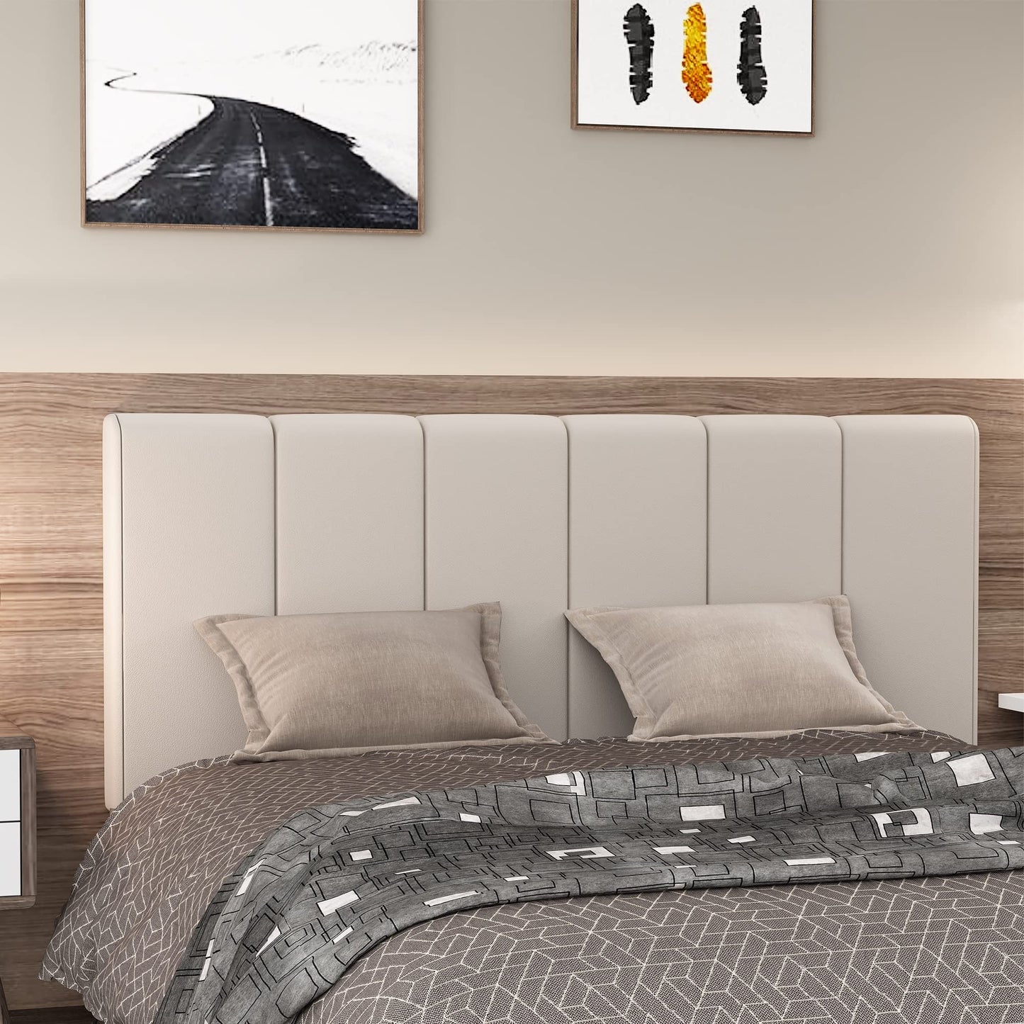 HAOBO Home Upholstered Headboards Foldable Queen/Full Faux Leather Panels with Height Adjustments-White