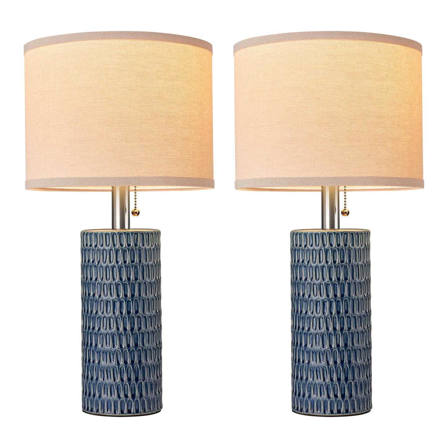 Reaketon 20.5" Modern Ceramic Table Lamps for Bedroom Set of 2, Bedside Lamps for Night Stands with Beige Lampshade, Farmhouse Table Lamp for Living Room Office Dorm, Blue