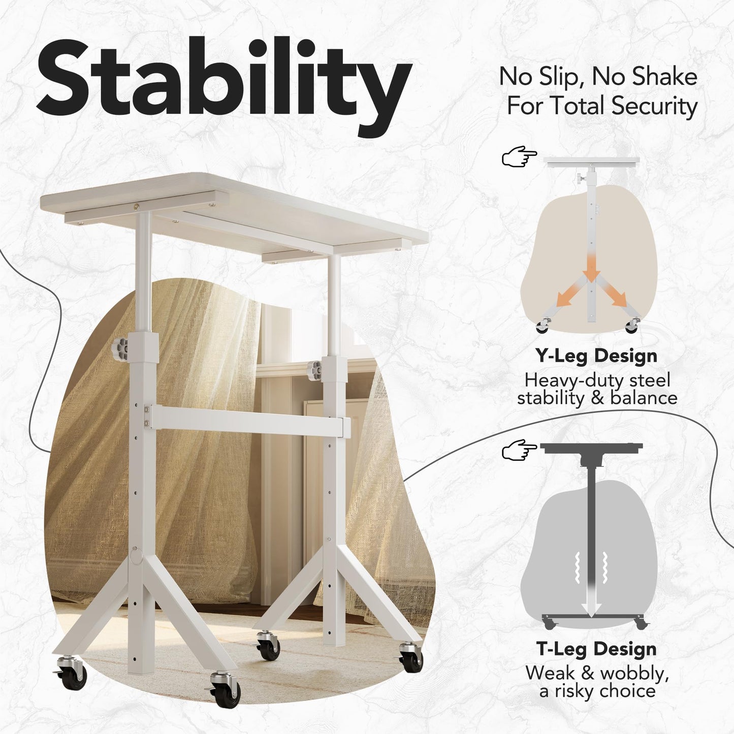 HHUANUO 32'' Small Standing Desk Adjustable Heigh, Mobile Stand Up Desk with Wheels, Portable Rolling Desks for Walking Pad and Treadmill, Computer Laptop Desks for Home Office Space,White