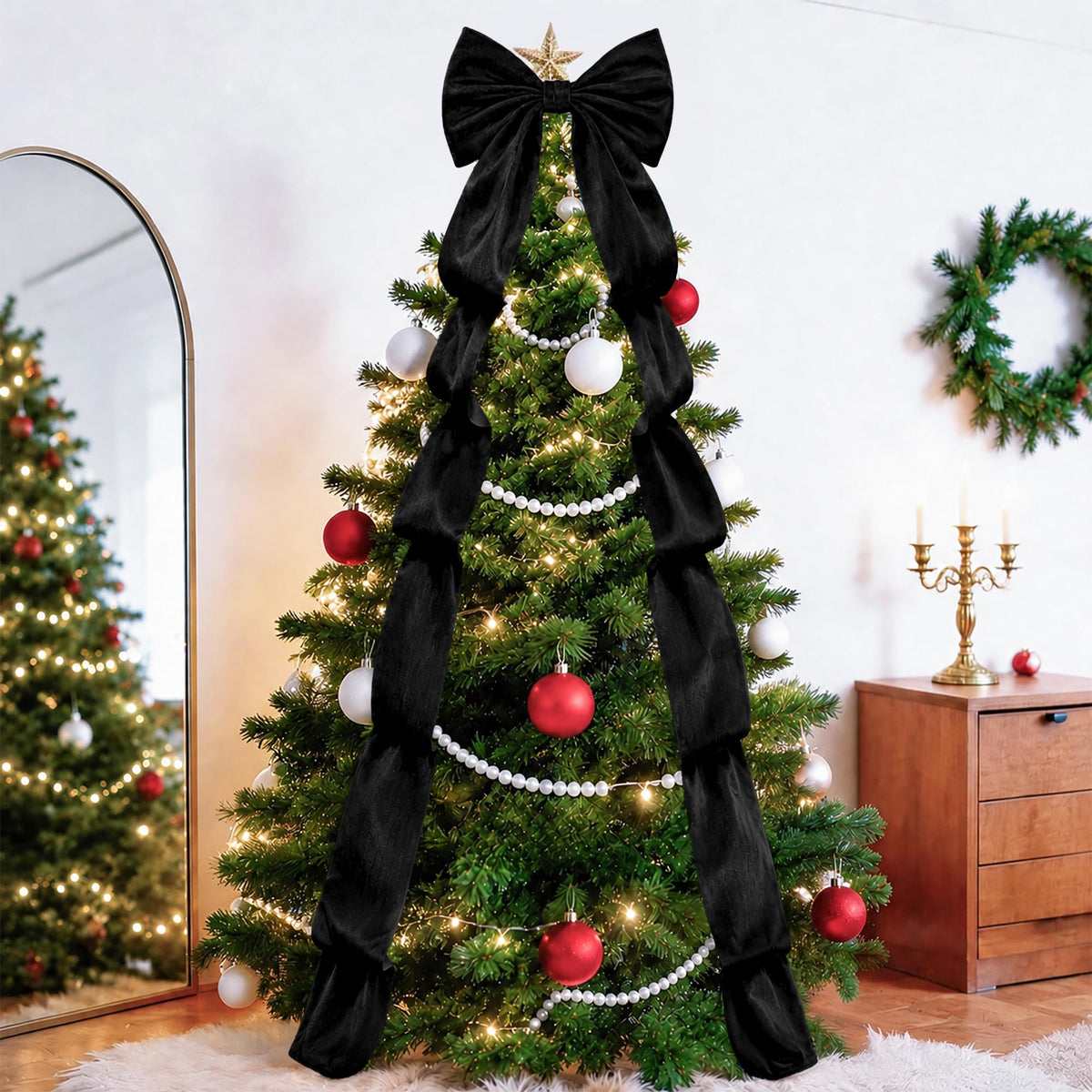 Big Black Velvet Bow Coquette Room Decor, 16x71 Inch Large Christmas Bows for Birthday Decorations, Christmas Tree Topper, Girl Room Decor, Bachelorette, Wedding, Baby Shower, Front Door, Wreath