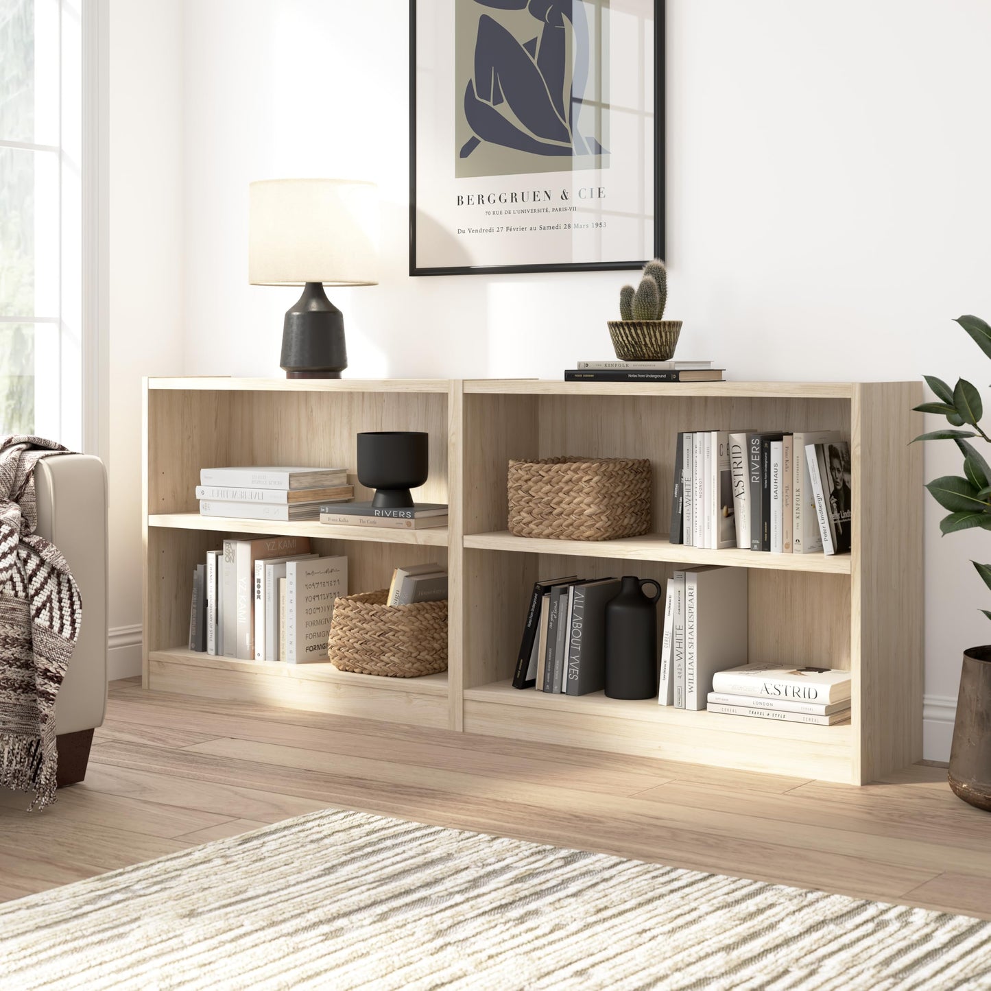 Bush Home Small 2 Shelf Bookcase, 2 Tier Bookshelf Storage Cabinet with Adjustable Shelf for Living Room, Bedroom or Home Office, Universal Collection, Natural Elm