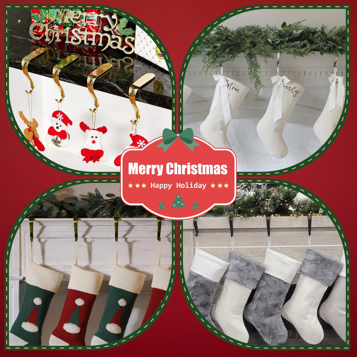 Edoneery Christmas Stocking Holders for Mantle with Silicone Anti-Slip Strips, Fireplace Stocking Hangers for Shelf, Garland Grips Hooks for Xmas & Family Party Decoration (Black 6 Pack, 6)