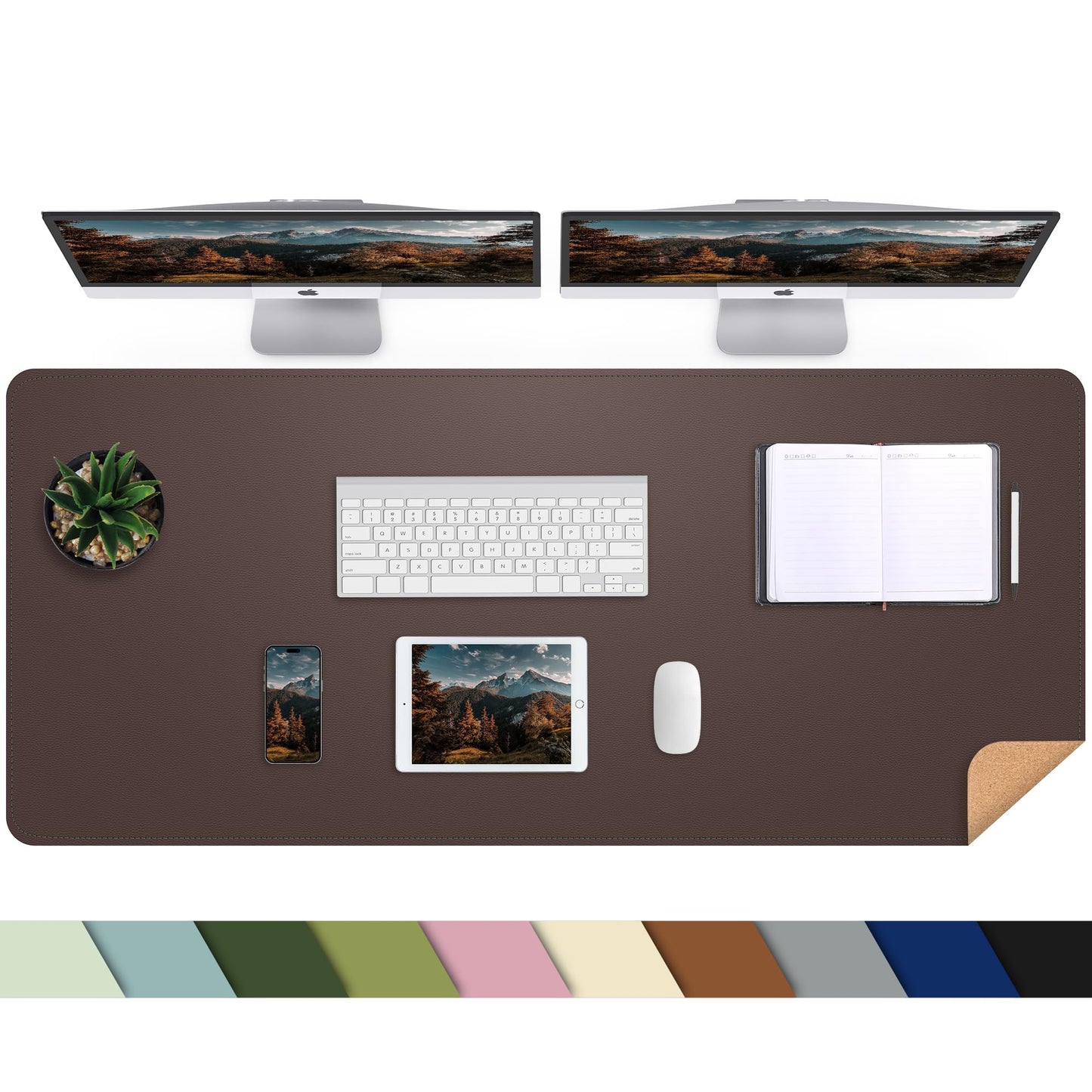 AFIING Leather Desk Pad Protector, Large Desk Mat with Natural Cork & PU Leather, Mouse Pad, Non-Slip, Waterproof Desk Writing Pad for Office and Home (Coffee)