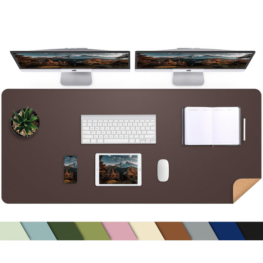 AFIING Leather Desk Pad Protector, Large Desk Mat with Natural Cork & PU Leather, Mouse Pad, Non-Slip, Waterproof Desk Writing Pad for Office and Home (Coffee)