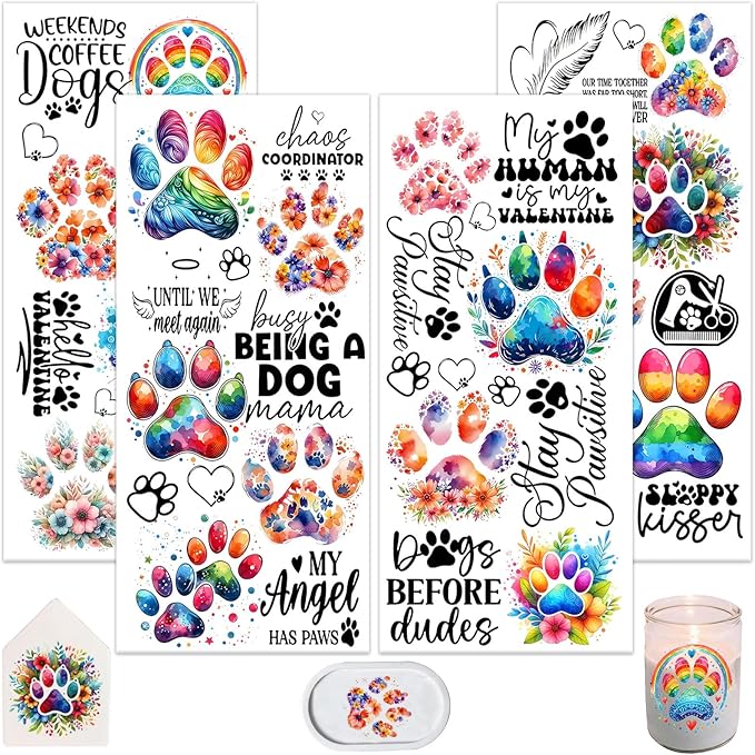 4 Sheets Rub on Transfers for Crafts, Paw Prints Furniture Transfers for Wood