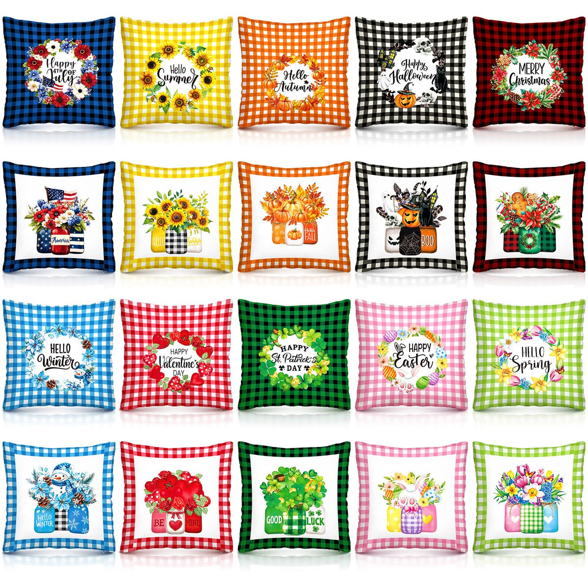 Mindsoft 20 Pcs Holiday Pillow Covers 18 x 18 Easter Pillow Cover Spring Summer 250th Anniversary Pillowcase Decorative Seasonal Cushion Case for Farmhouse Home Sofa(Watering Can)