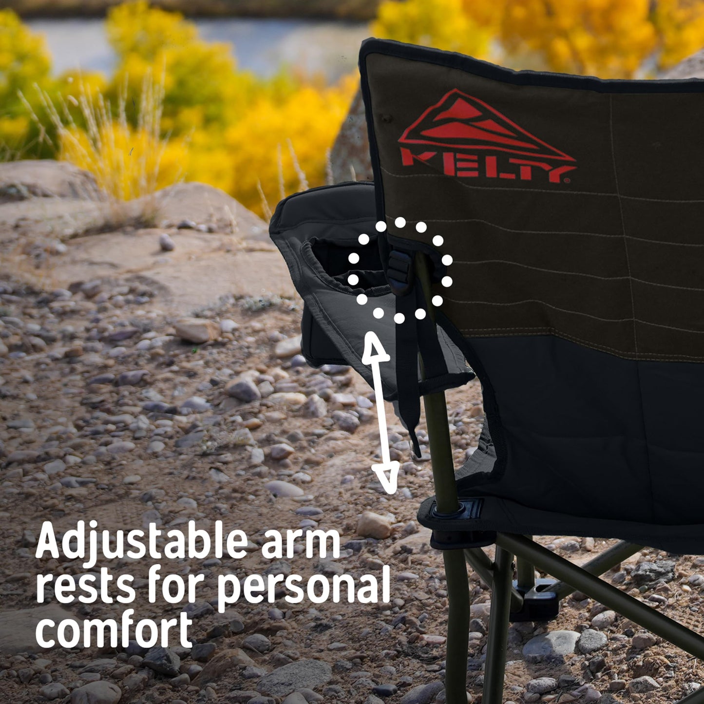Kelty Deluxe Lounge Chair – Folding Outdoor Camp Chair, Insulated Cupholders, Customized Recline, Steel Frame, Padded Roll Storage (Dark Shadow/Midnight Navy)