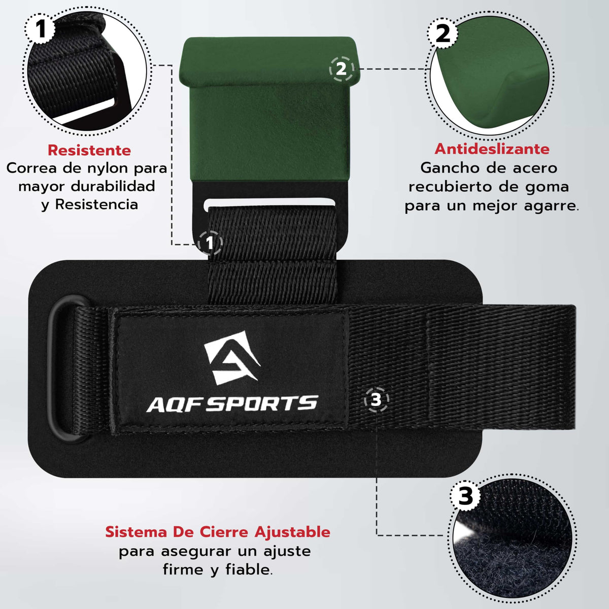AQF Weight Lifting Hooks (Pair) – Heavy Duty Wrist Straps with 8mm Neoprene Padding & Non-Slip Rubber Grip, Adjustable Hand Grip Support for Deadlifts, Pull Ups & Gym Workout for Men Women