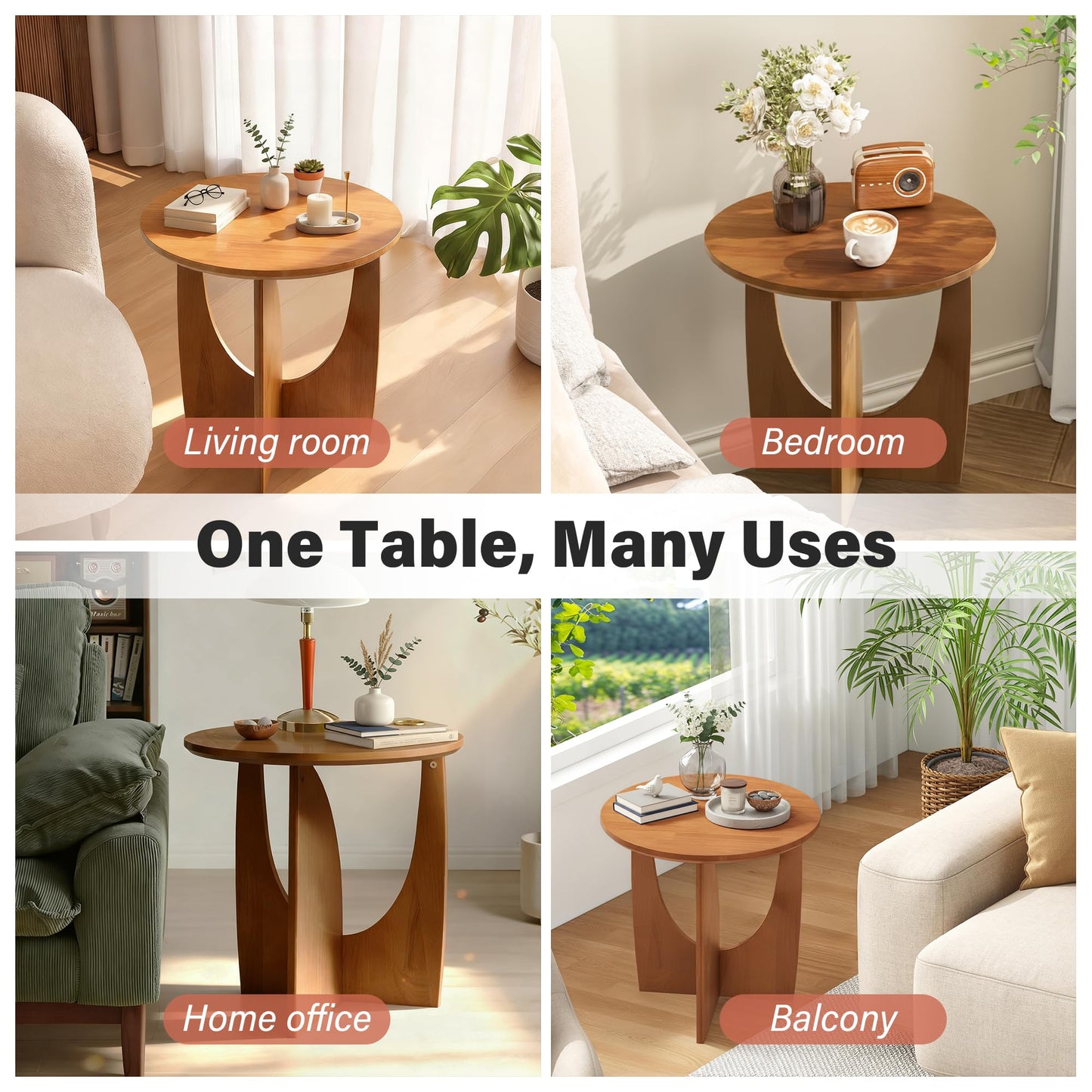 Round End Side Table - 19.7" Unique Tall Round Side Tables Living Room, Mid Century Modern Small Coffee End Table, Solid Wood Accent Tables for Living Room, Bedroom Office, Walnut