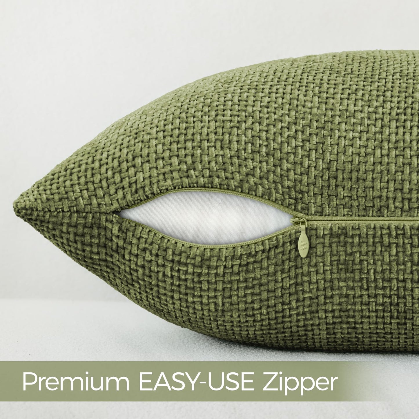 a moment Olive Green Chenille Throw Pillow Covers 18x18 Inch Pack of 2 Modern Decorative Throw Pillow Covers Farmhouse Cross Covers Home Decor for Sofa Bedroom Living Room