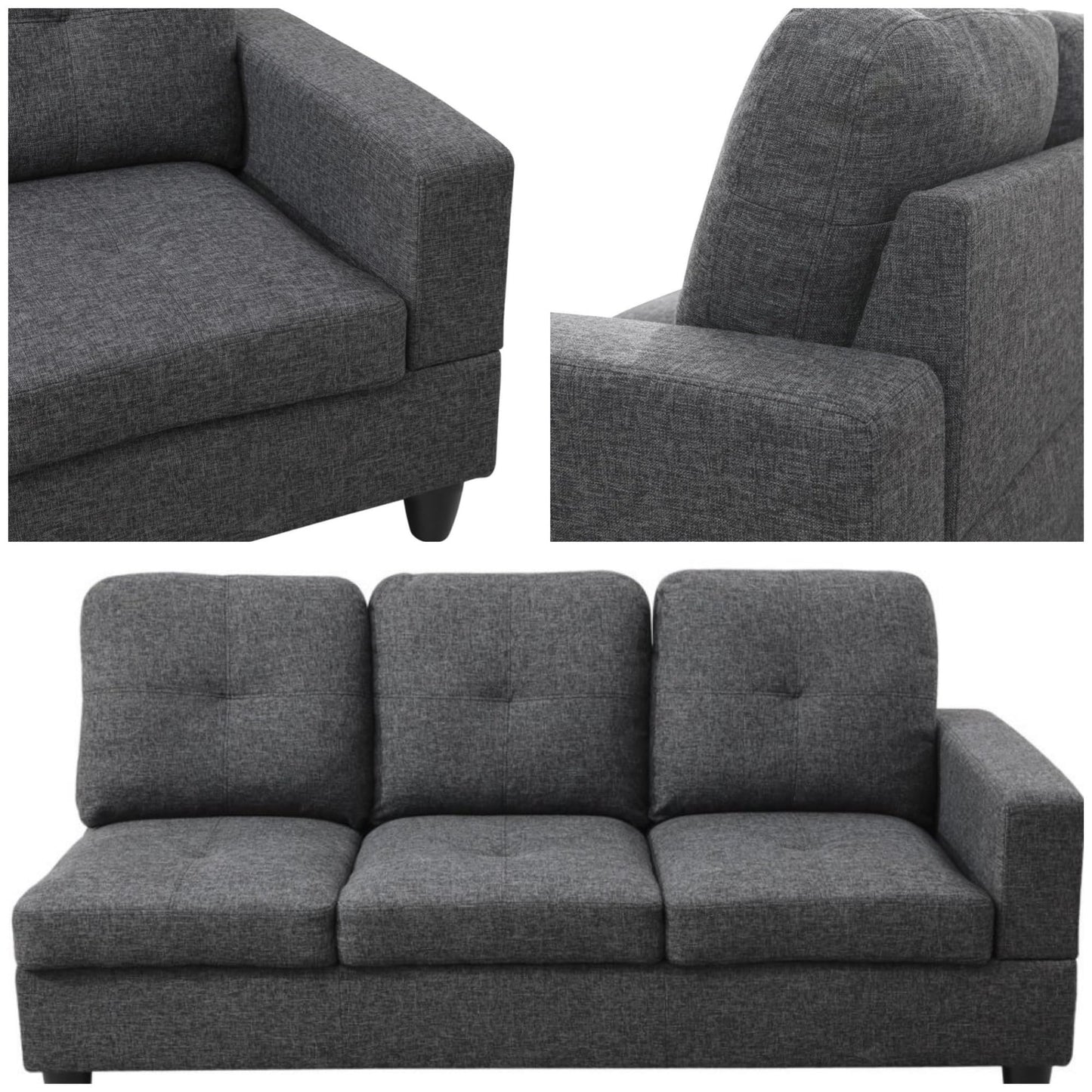 Trygoal 103.5" Sectional Couches for Living Room, Leather 4 Seat L Shaped Couch with Chaise, 3-Piece Modular Sofa with Storage Ottoman, Home Furniture Sets for Apartment Office, Black Grey