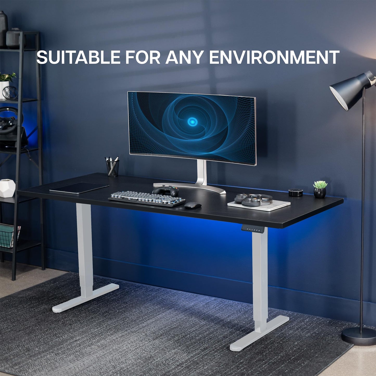 VIVO Electric 71 x 30 inch Square Edge Standing Desk, Dual Motor Memory Controller Height Adjustment, E2B-S Series, Black Top White Frame, DESK-KIT-E2W71S-B
