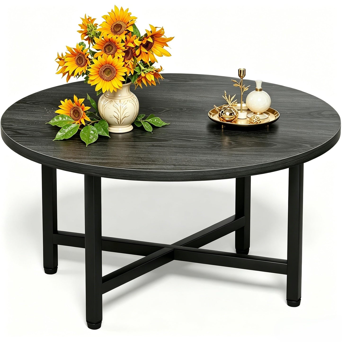 FURMORENE Coffee Table, 23.6" Small Coffee Tables, Gray Round Coffee Tables for Living Room, Floor Table for Sitting on The Floor, Center Coffee Table with Metal Frame for Office Apartment Home