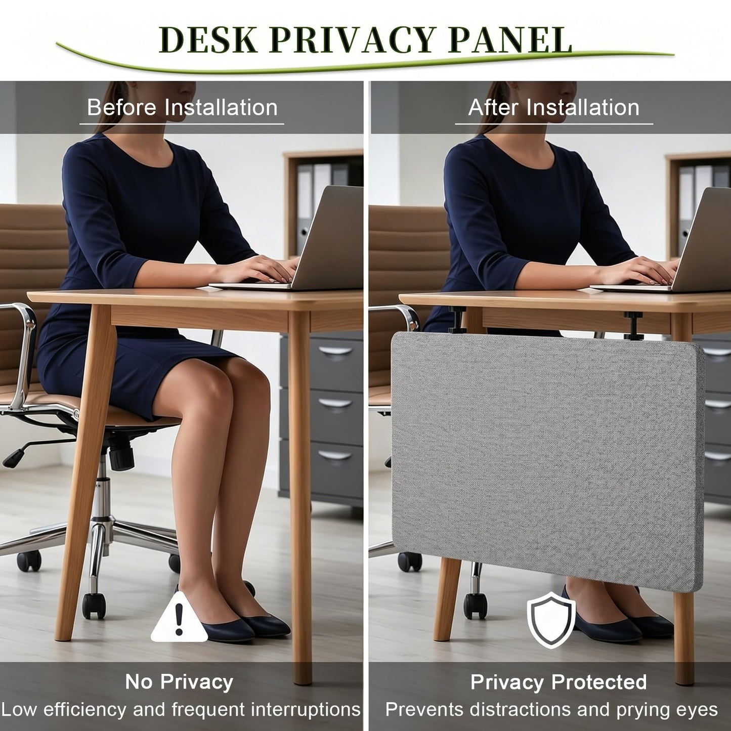 60cm Tall Under Desk Privacy Panel - Sound-Absorbing Desk Divider with 2 Installation Clamps for Home Office & Open Plan Workspace - Light Gray (L 160cm/62.9in)