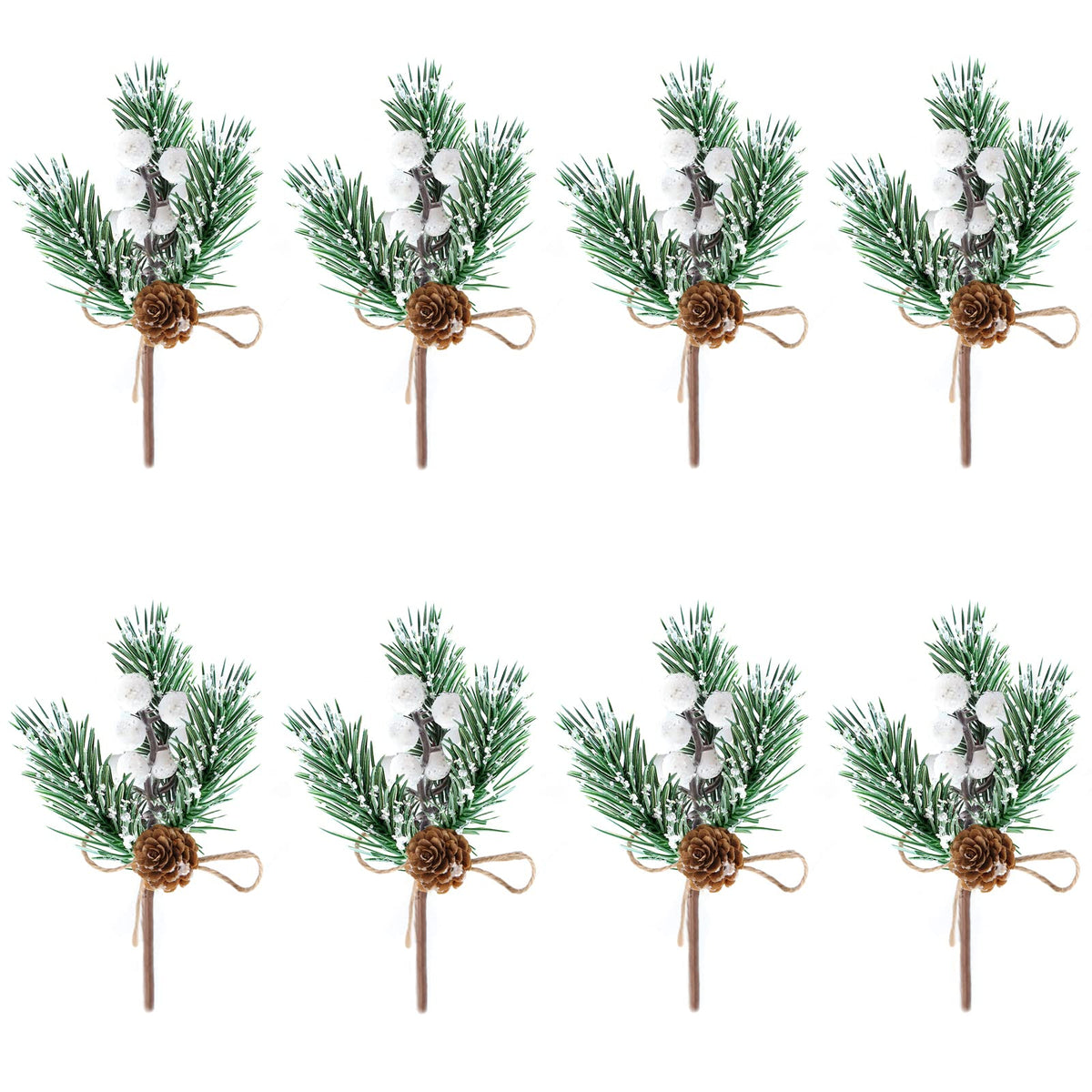 White Holly Berry Stems Pine Cones Crafts,Christmas Picks and Sprays,10 PCS