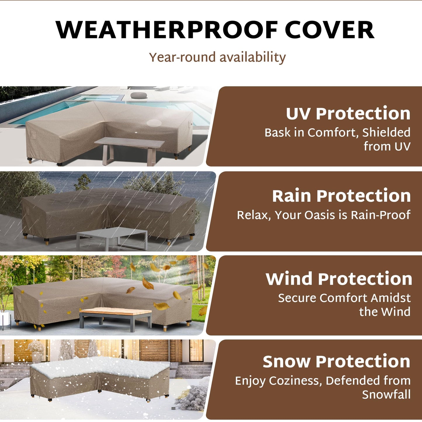 iBirdie Outdoor Sectional Cover fit 80 x 80 inch, 79 x 78, 77 x 76, 75 x 74 L-Shaped Patio Sofa Waterproof Weatherproof 600D Heavy Duty Garden Furniture Cover for Outside L Shape Couch, Brown