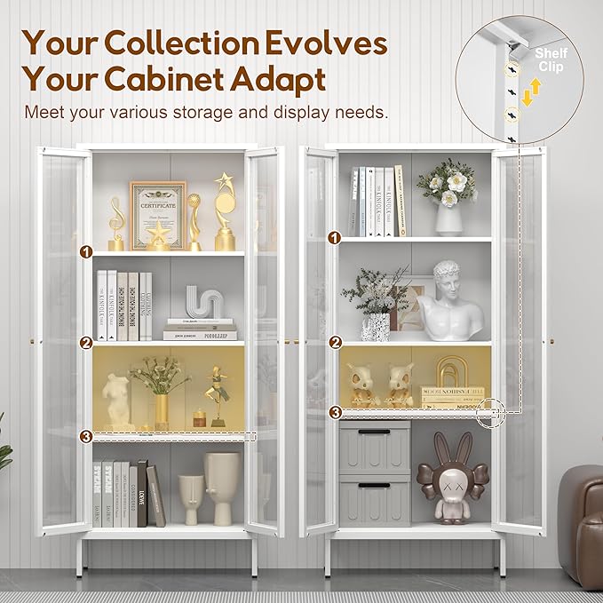 UNICOLY Display Cabinet with Glass Doors, Glass Display Cabinet 4-Tier