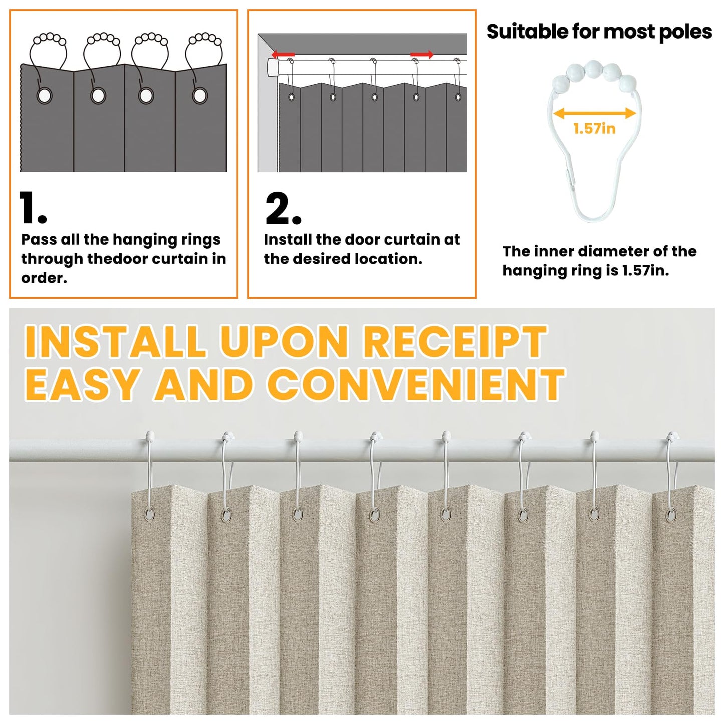 AJAZZ 100% Blackout Door Curtain Accordion Door Closet Curtain Invisible Applicable Bedroom Room Living Room Doorway (Cream White 72" W x 78" L) 1 Panel