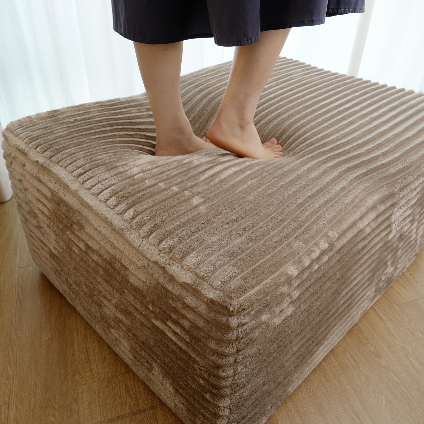 JINGLING 37.4" Rectangle Ottoman Foot Rest for Couch - Corduroy Upholstered Compressed Memory Foam, Cloud Ottoman for Modular Sectional, No Assembly Required, DIY Combination, Camel