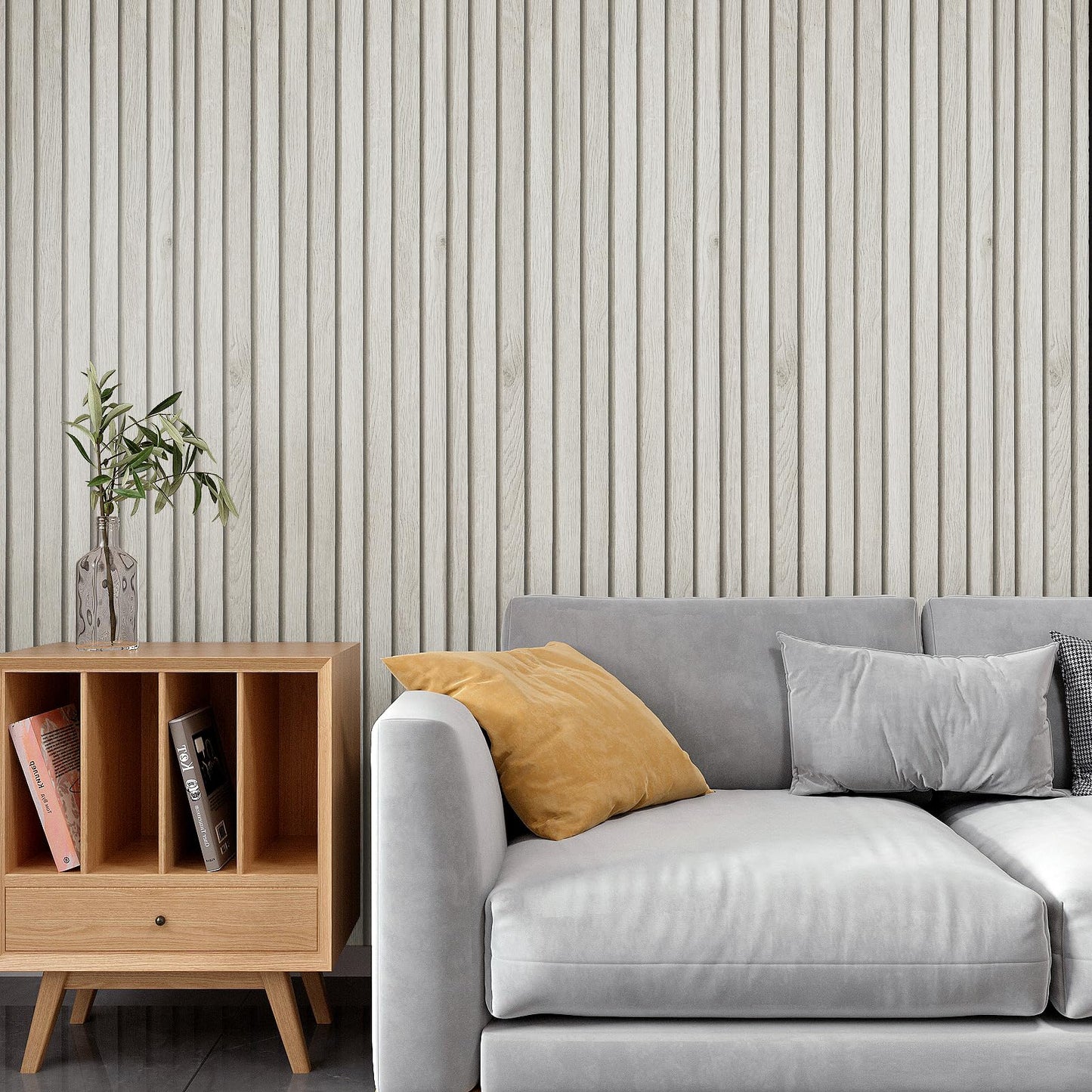 VaryPaper Grey Wood Slat Wallpaper 15.7''x78.7'' Wood Panel Wallpaper Peel and Stick Wood Grain Contact Paper for Cabinets Waterproof Self Adhesive Removable Wood Wall Paper Roll for Bedroom Bathroom