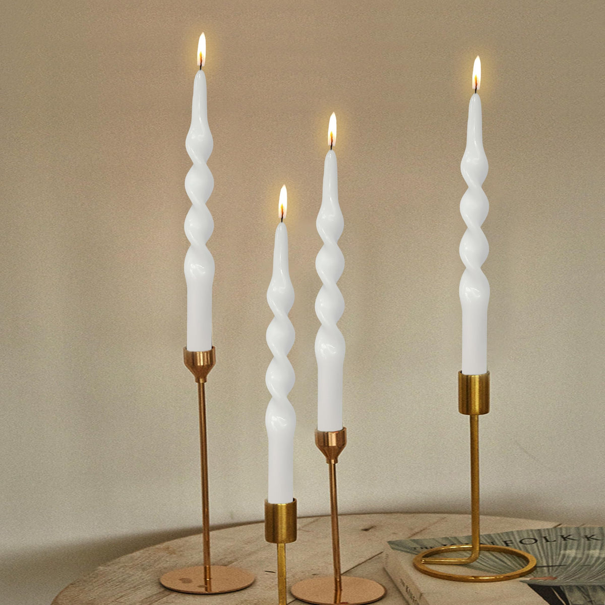 Spiral Taper Candle White Twisted Candlesticks 4 PCS Long Candle Sticks Unscented Tapered Candles for Home Décor Weddings Festive Seasons Holiday