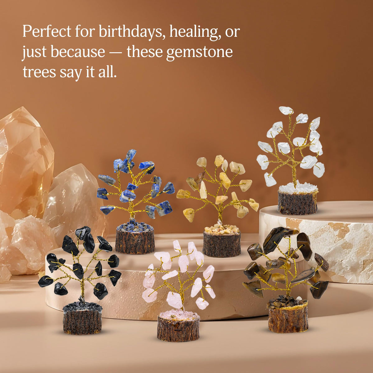 YATSKIA Crystal Tree Gifts for Women, Crystals and Stones, Home Office Desk Decor, Crystal Tree of Life Decor, Money, Spiritual, Reiki, Good Luck Gifts for Mom (Set of 12 Mini Trees)