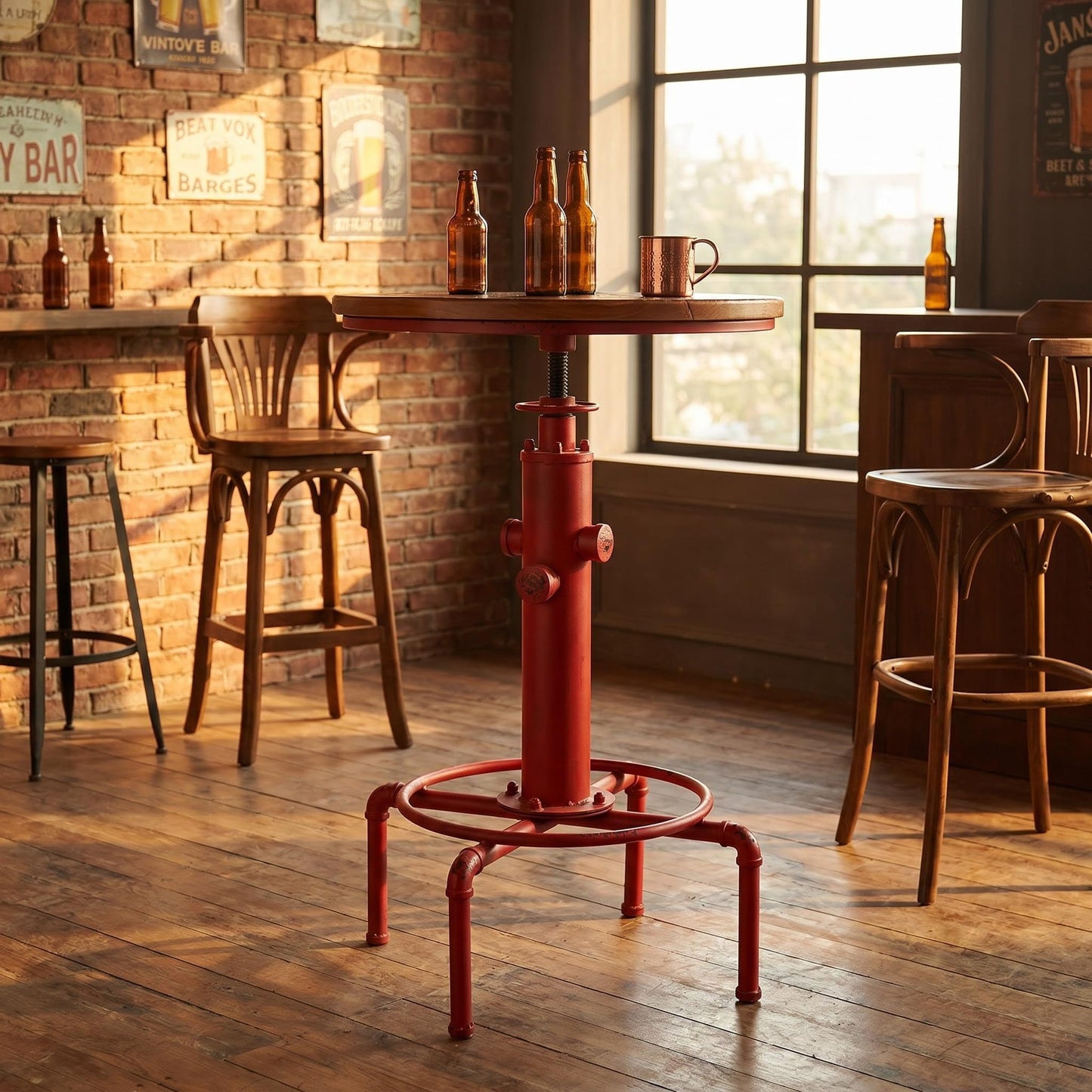 Topower Industrial Bar Table 32.3-38.2" Adjustable Pub Table Kitchen Dining Coffee Bistro Table (Red)