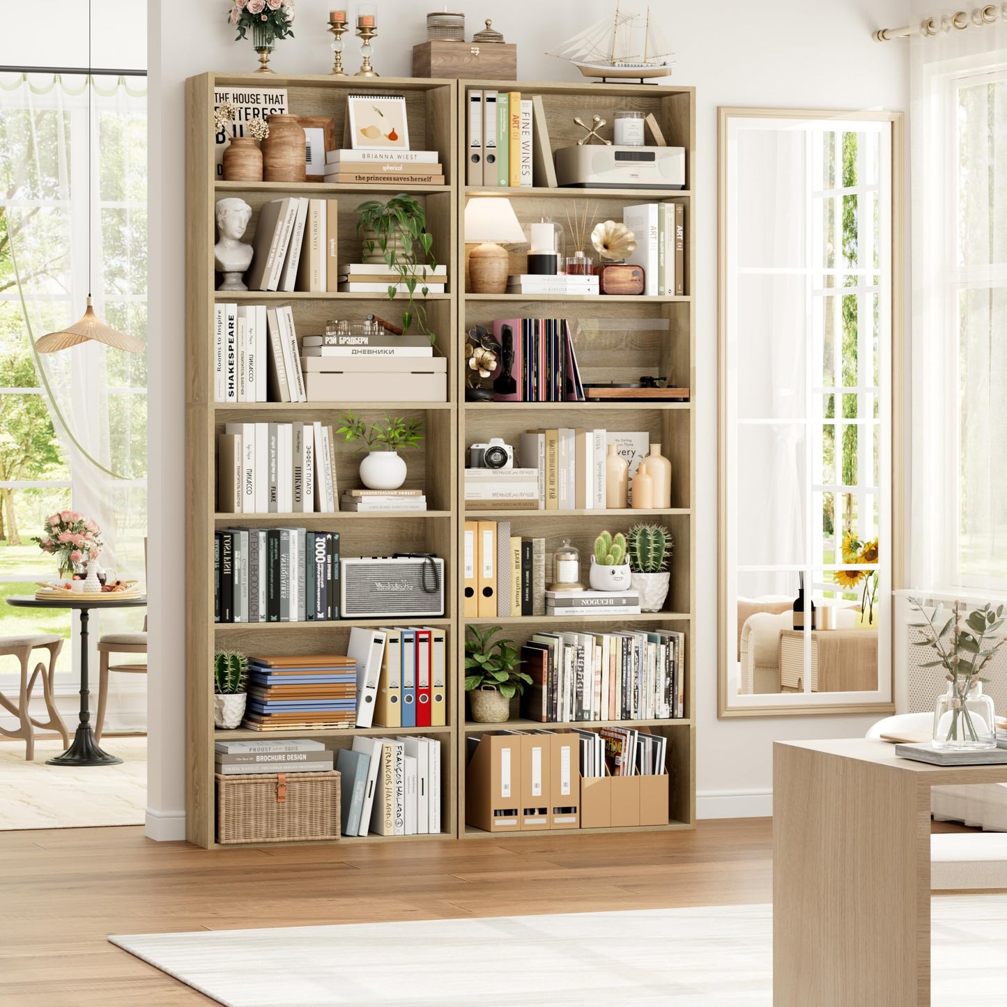 FACBOTALL 82" Tall Bookshelf, 7-Tier Open Shelves Bookcase, Freestanding Display Storage Shelves, Tall Bookcase Home Decor Furniture for Home Office, Living Room, Bedroom, Light Oak