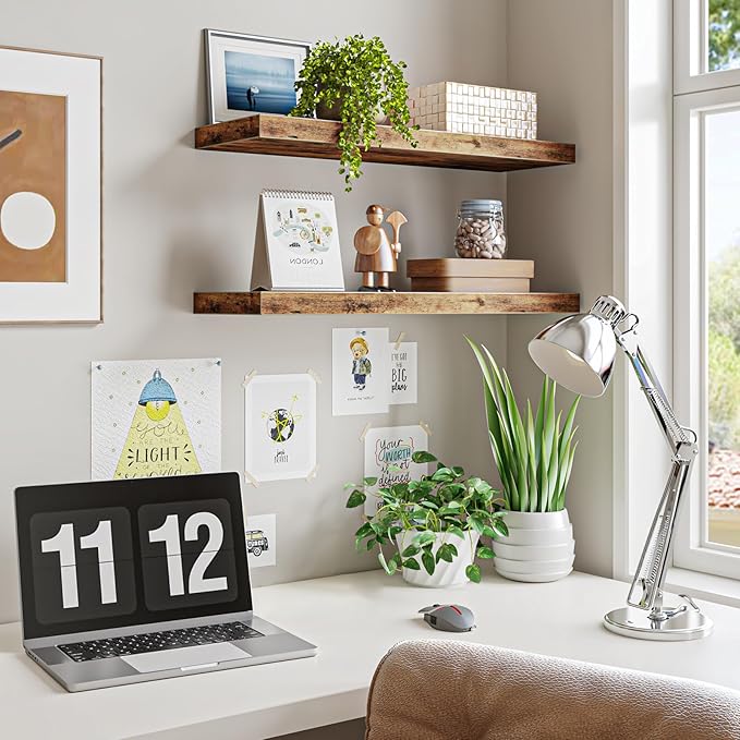 Fixwal Wood Floating Shelves for Wall, Bathroom and Kitchen, Wall Shelves for