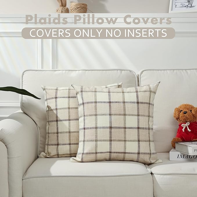 Stellhome Pack of 2 Fall Linen Buffalo Check Decorative Throw Pillow Covers