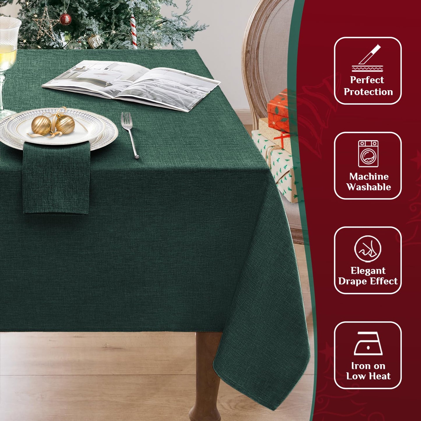 Softalker Rectangle Table Cloth Green 84 x 60 Inch Spring Tablecloths Linen Textured Stain and Wrinkle Resistant Decorative Dining Table Cover for Summer Outdoor, Tea Party, Birthday, Coffee