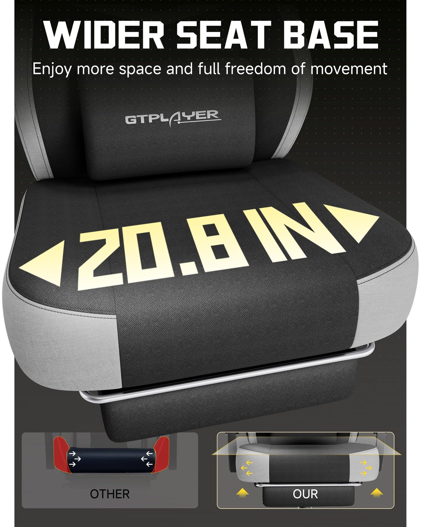 GTPLAYER Big & Tall Gaming Chair, 90°-155° Adjustable Reclining Office Seat with Footrest, Ergonomic Comfy Computer Desk Chair for Adults, Home Office Gaming Study Use, Black & LightGray