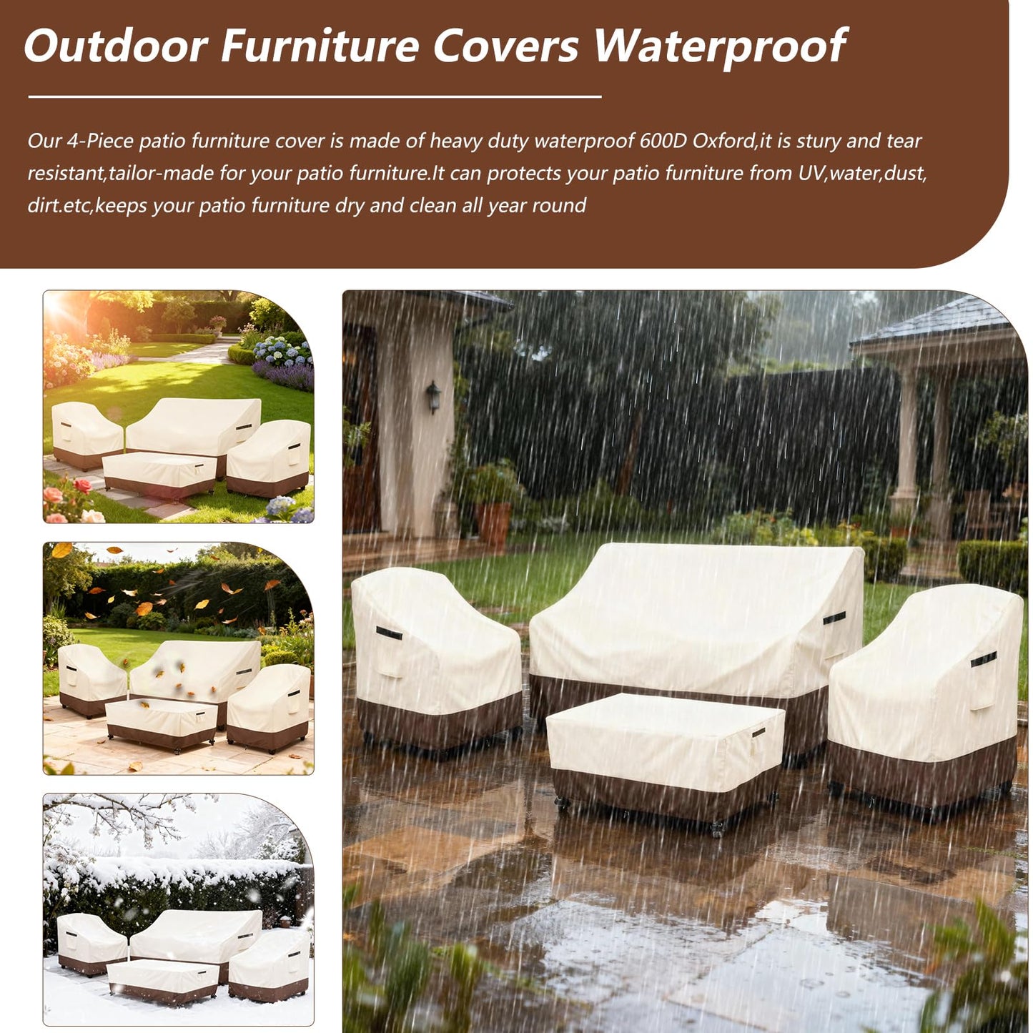 Exokugo Patio Furniture Covers Set,4-Piece 600D Heavy Duty Waterproof Outdoor Furniture Cover for Patio Swivel Rocker Chairs,Loveseat and Coffee Table
