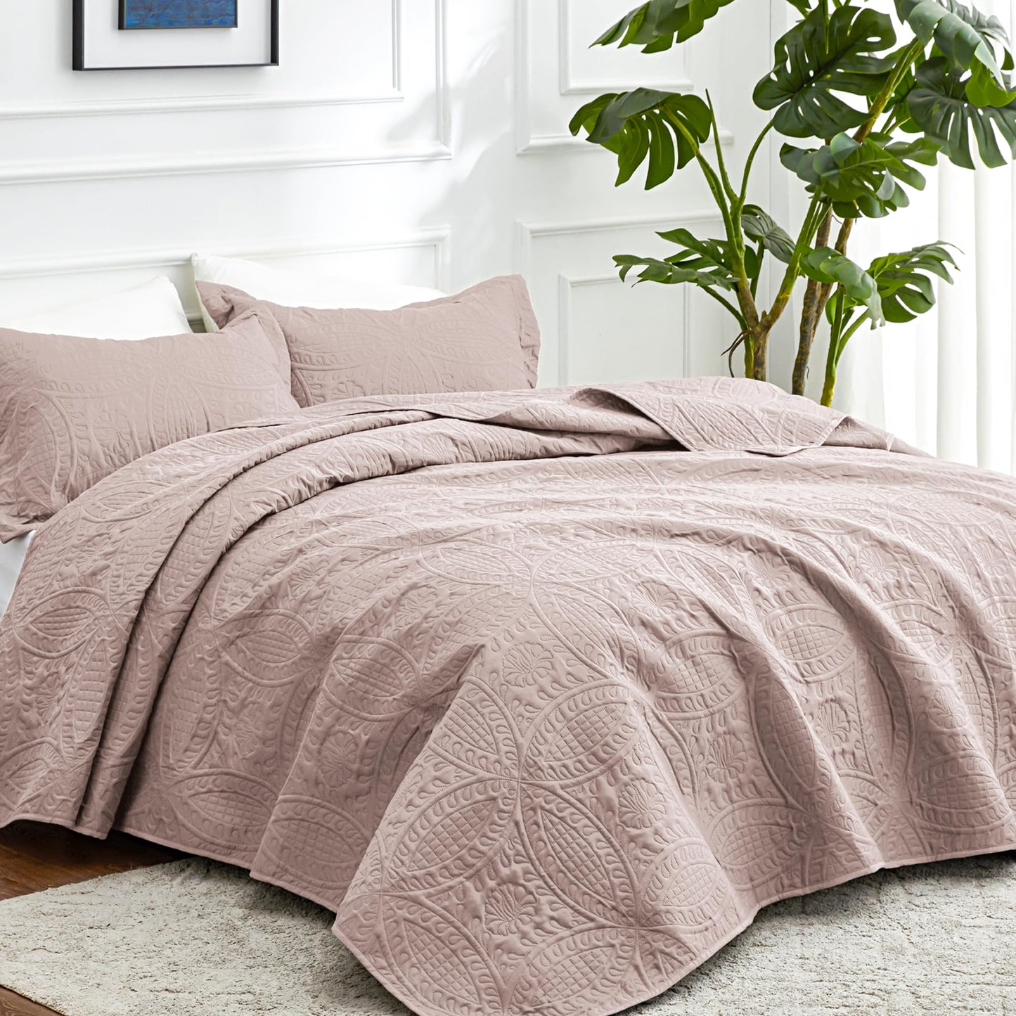 Love's cabin Quilts for Queen Bed Burlwood Bedspreads Bedding Set - Lightweight Bedspread Comforter - Coin Pattern Bedding Coverlet for All Season - 3 Pieces (1 Quilt, 2 Pillow Shams)