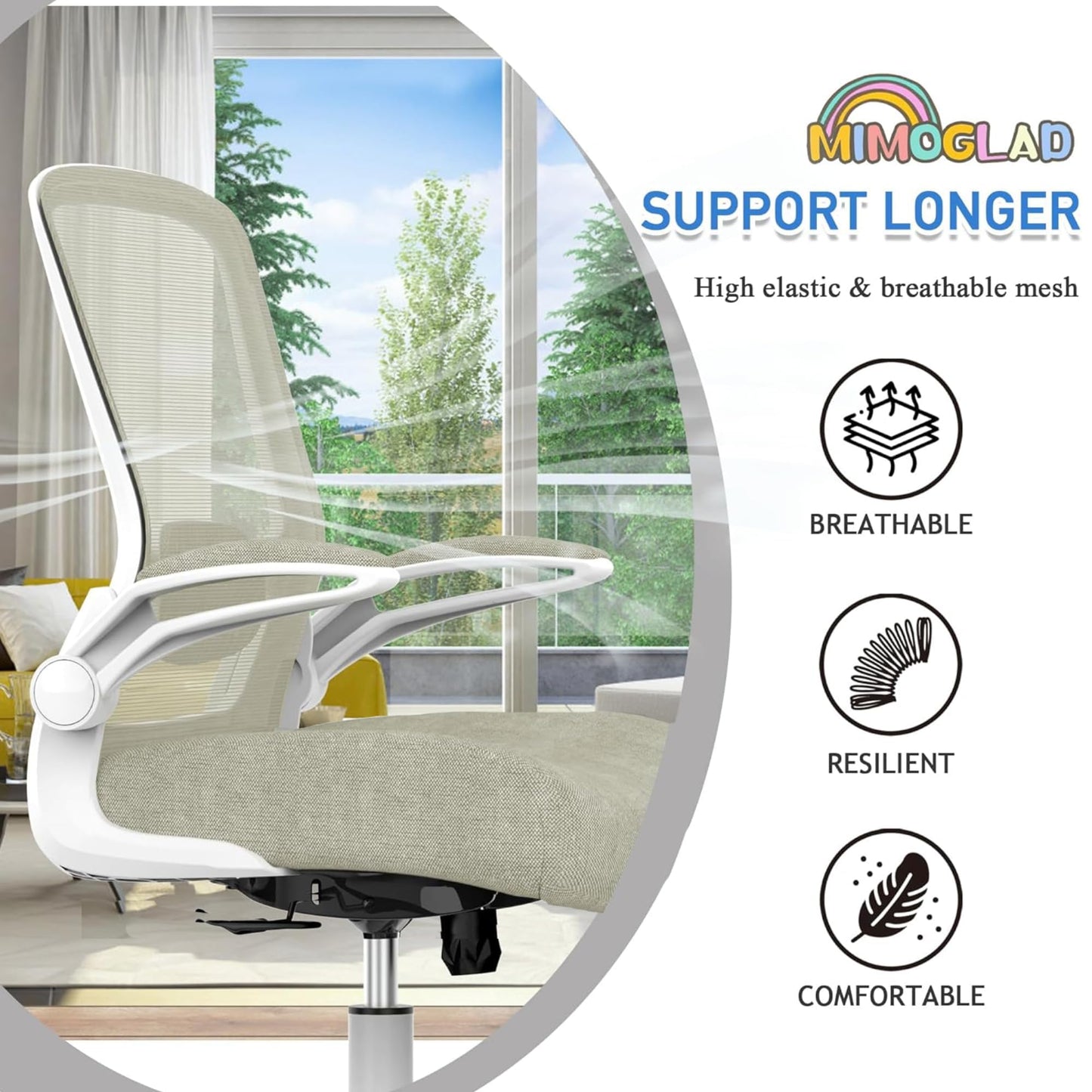 Mimoglad Home Office Chair, High Back Desk Chair, Ergonomic Mesh Computer Chair with Adjustable Lumbar Support and Thickened Seat Cushion (Modern, Beige)