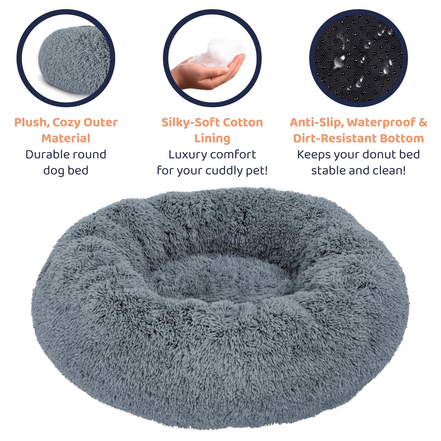 Donut Dog Bed - Premium Comfort for Anxiety Relief - Fluffy & Calming Design with Ultra-Plush Support | Cozy Round Dog Bed with Super Soft Circle Style (Dark Grey, Small)