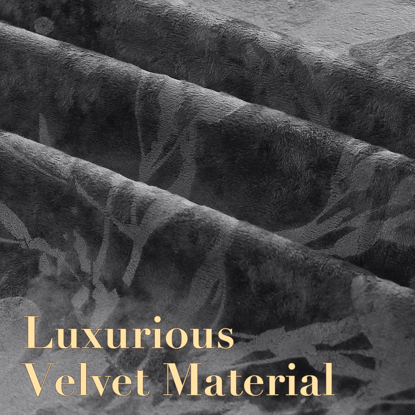 H.VERSAILTEX Luxury Velvet Curtains for Bedroom 108 Inches Length 2 Panels Thermal Birds and Lotus Floral Pattern Curtains for Living Room Boho Style Grommet Drapes for Theatre Hall, Dark Gray