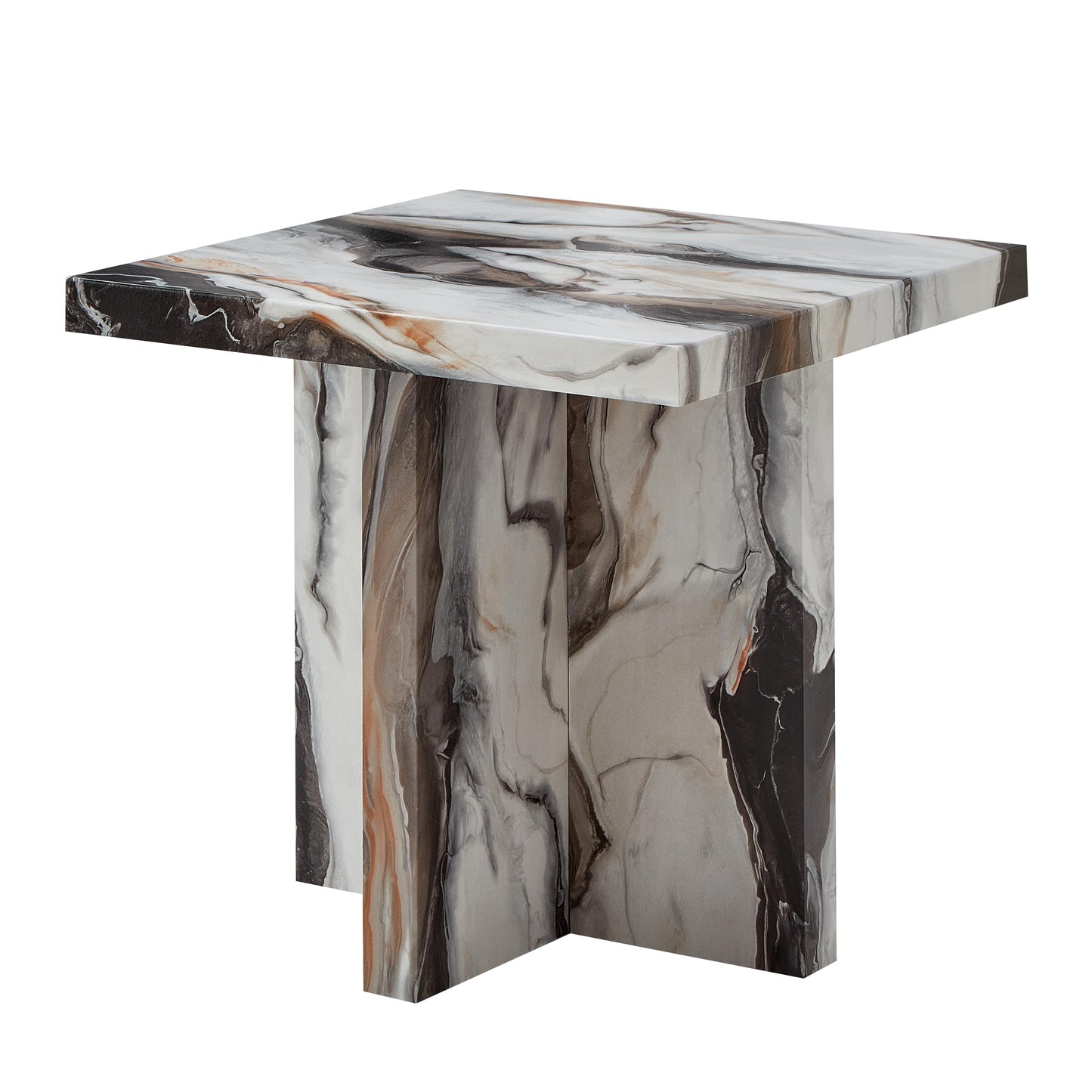 Roundhill Furniture Cavira Modern Faux Marble Living Room Side Table, Off-White
