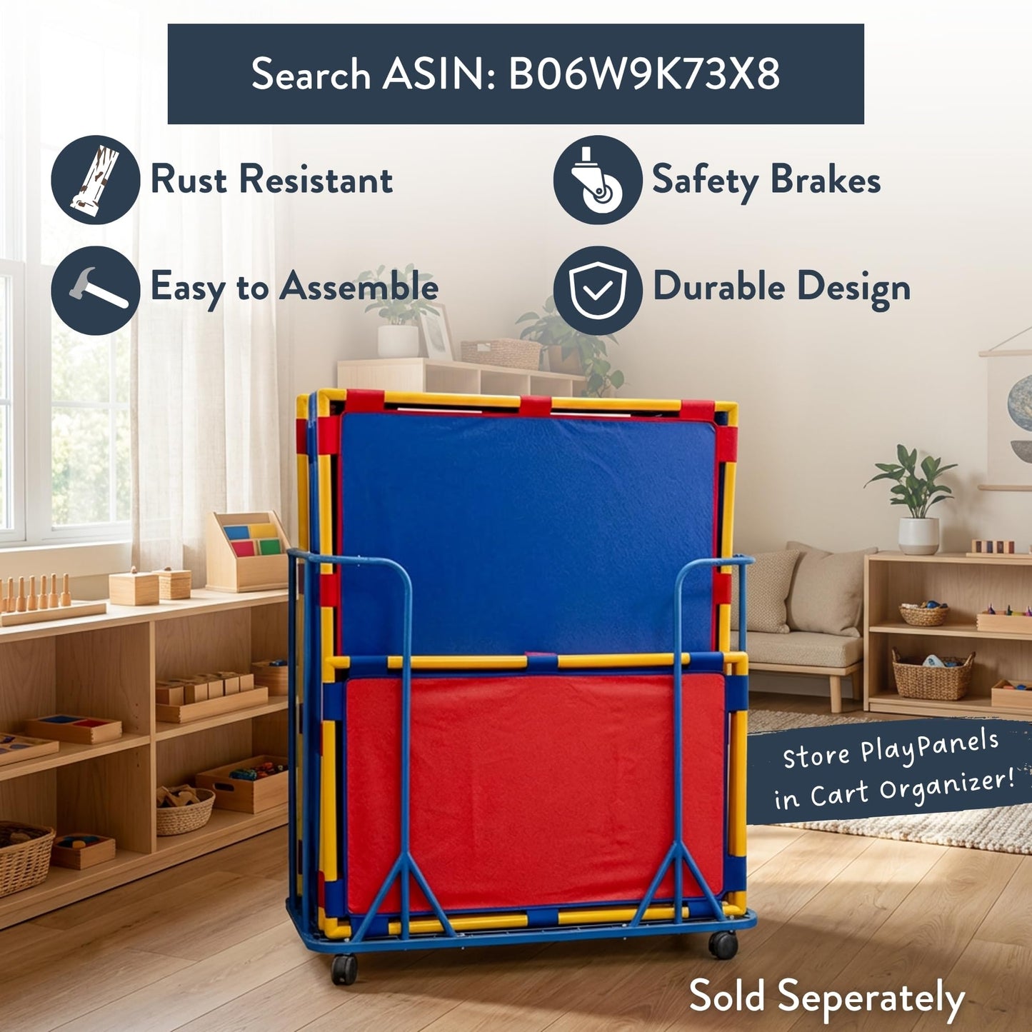 Children's Factory Big Screen PlayPanel, Kids Room Divider, Classroom Privacy Screen, Cantilever Feet Included, Almond