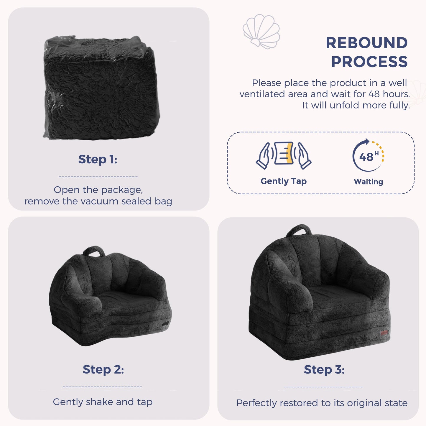MAXYOYO Folding Sofa Bed, 2 in 1 Convertible Sofa to Lounger Comfy Single Bean Bag Chair for Adults, Floor Couch with Handle, Faux Fur Couch Bed for Living Room Bedroom, Black