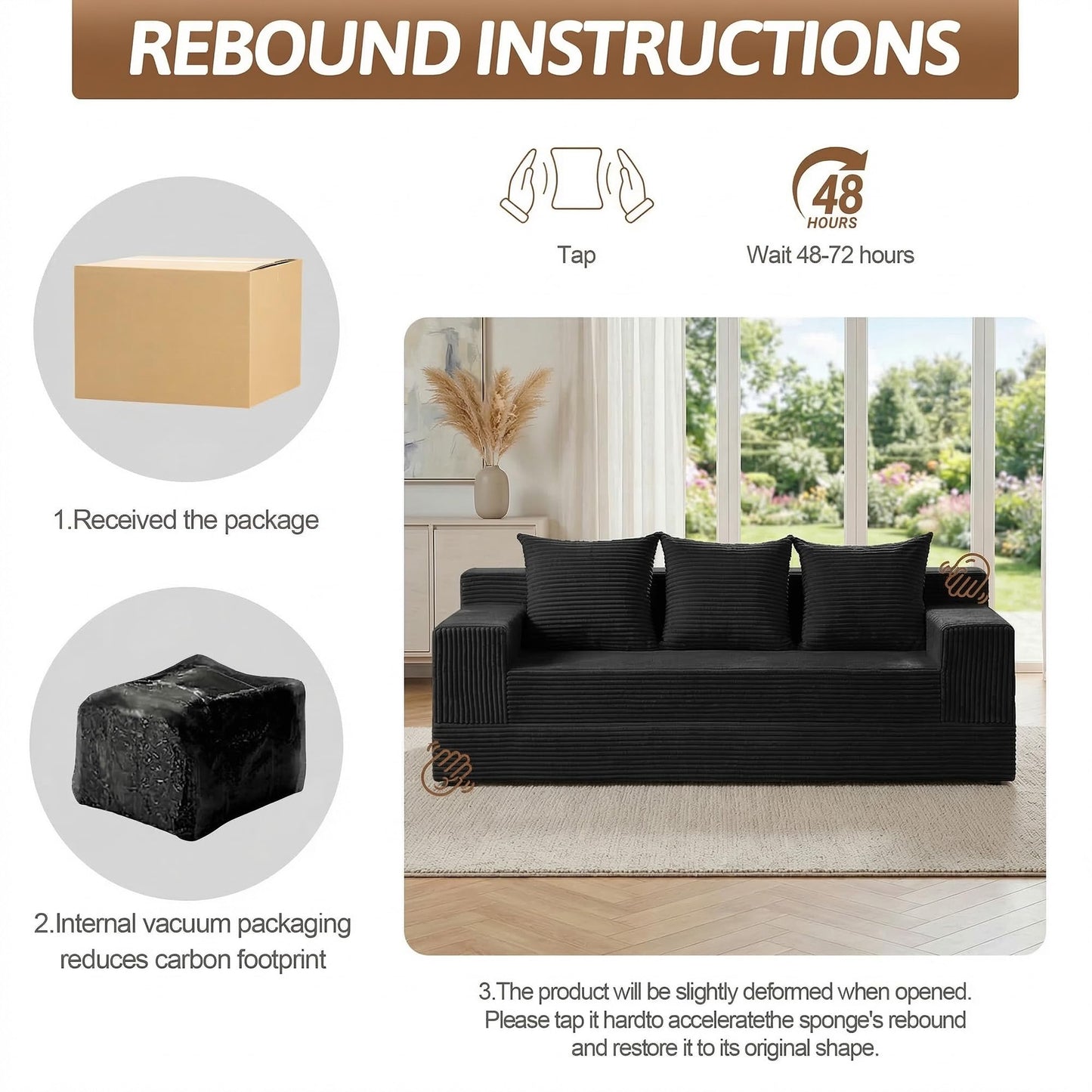 NLDD 78" Convertible Sofa Bed, Foldable Floor Couch Futon Sofa,High-Density Sponge Boneless Couch, 3 Seater Sleeper Couch with 3 Pillows for Living Room Bedroom Lounge (Black)