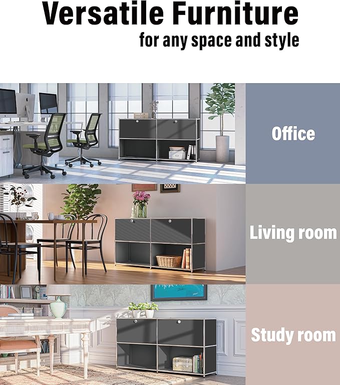 Metal Sideboard with 2 Flap Doors, DIY Modern Home Furnishing, Foyer