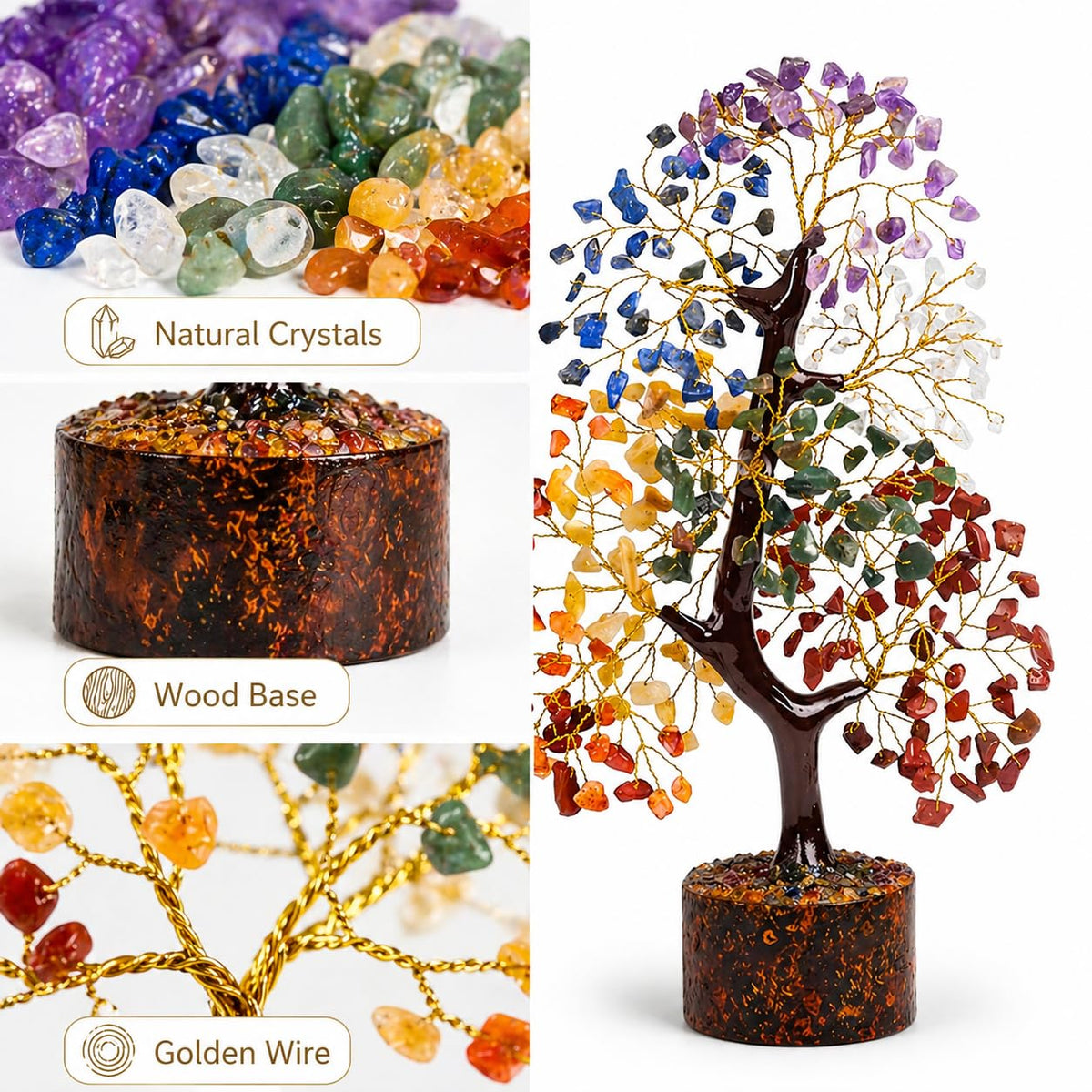 7 Chakra Tree of Life Crystal Tree - Healing Crystals for Positive Energy & Good Luck, Handmade Gemstone Tree, Birthday Gifts for Women, Mom, Sister, Home Office Desk Decor, Feng Shui Decor