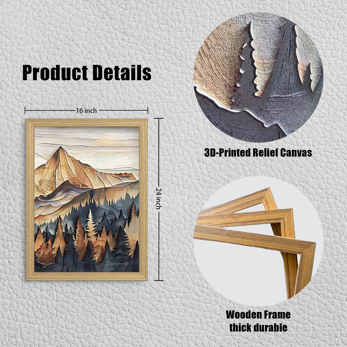 Framed 3D Texture Mountain View Canvas Wall Art Landscape Oil Painting Nature Poster Gallery Relief Technology Artwork Forest Scenery Wall Decor Painting Living Office 16x24inchX3 Ready to Hang