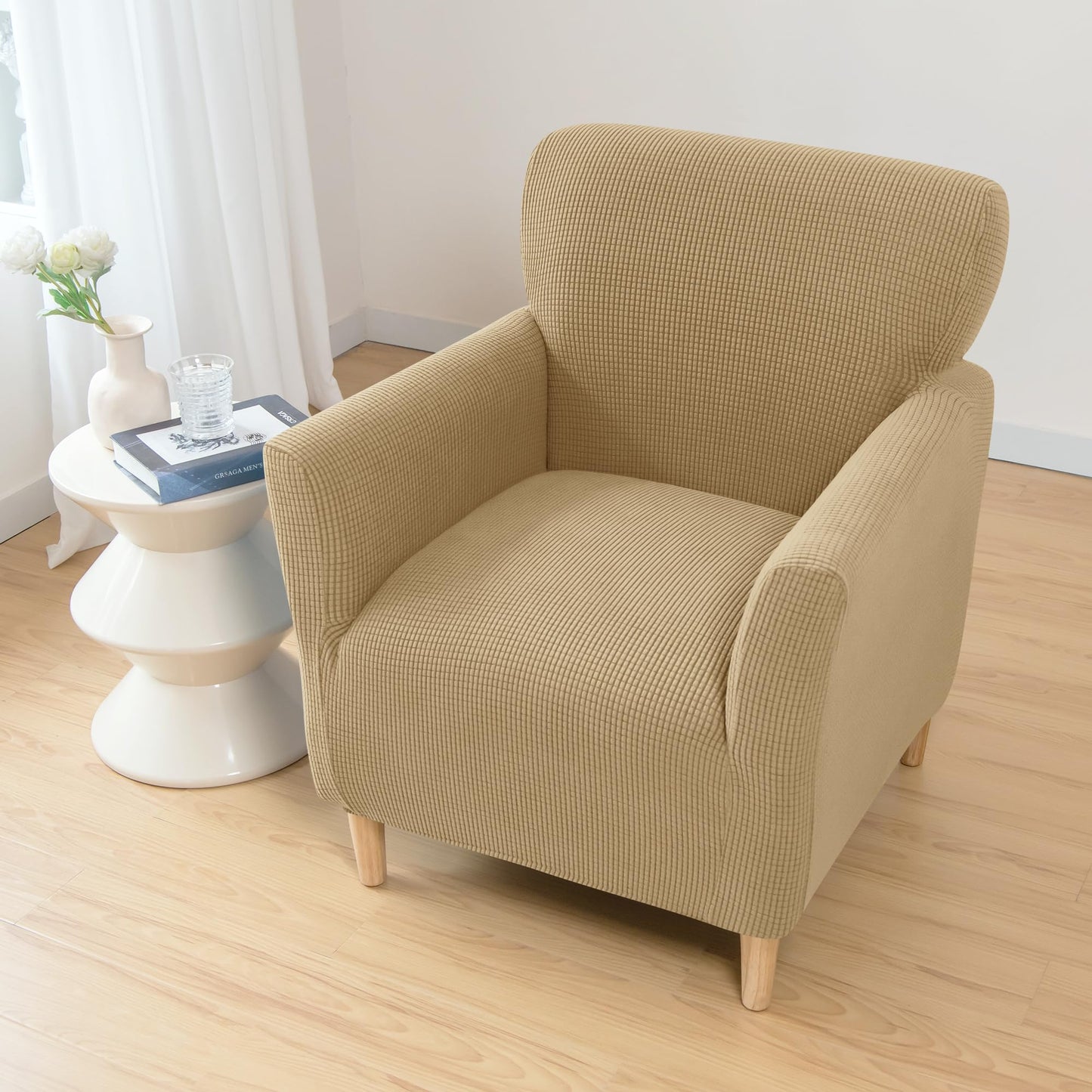 ele ELEOPTION Armchair Slipcovers Chair Covers with Arms Stretch for Living Room Office Arm Club Chair Cover Furniture Protector Khaki