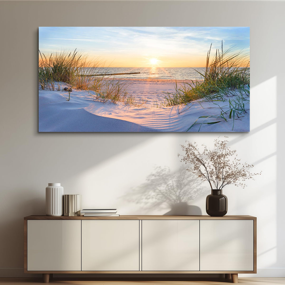 MHARTK66 Wall Decor for Living Room Large Canvas Wall Art for Bedroom Modern Office Pictures Blue Sun Beach Grass Ocean Landscape Paintings Canvas Art Prints Home Decorations