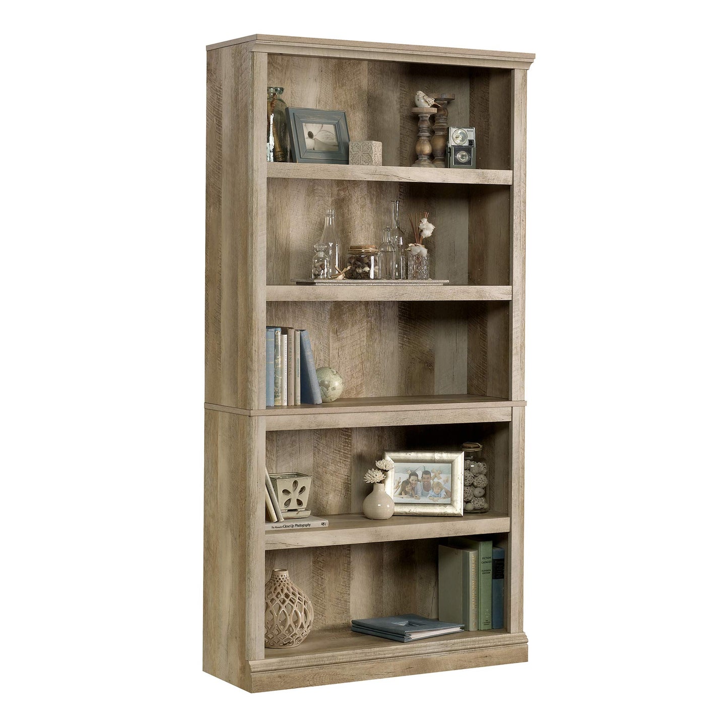 Sauder 5 Tier Book Shelf Wooden Bookcase Multipurpose Bookshelf for Home Office, Living Room, in Lintel Oak